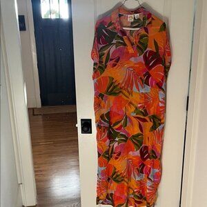 ❤️ 6 for 20 ❤️ C&C California Vibrant Leaf Print Midi Dress/Coverup Womens M